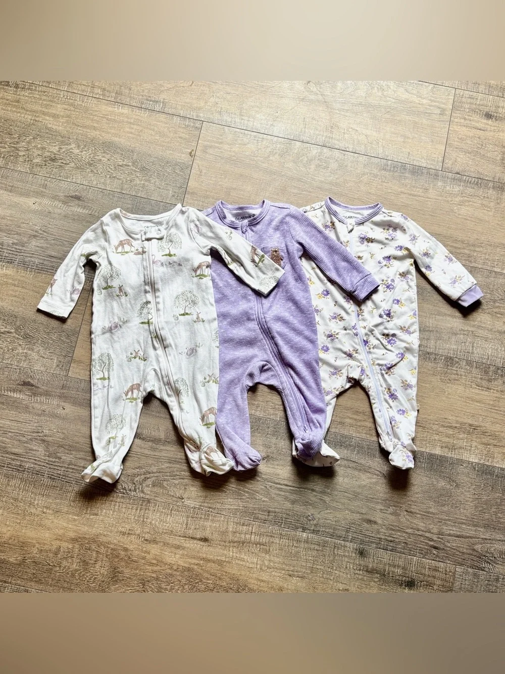 3-6M Baby Girl Sleepers Bundle | 3 Double Zip Footed Pajamas